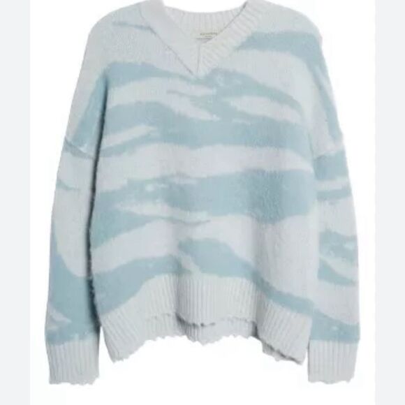 AllSaints Women’s Tiga Abstract Stripe V-Neck Sweater Sz L - Picture 2 of 9